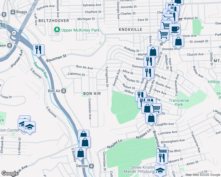 map of restaurants, bars, coffee shops, grocery stores, and more near 225 Tarragonna Street in Pittsburgh