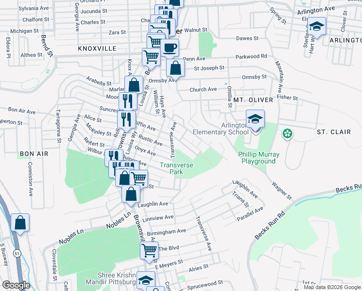 map of restaurants, bars, coffee shops, grocery stores, and more near 500 Giffin Avenue in Pittsburgh