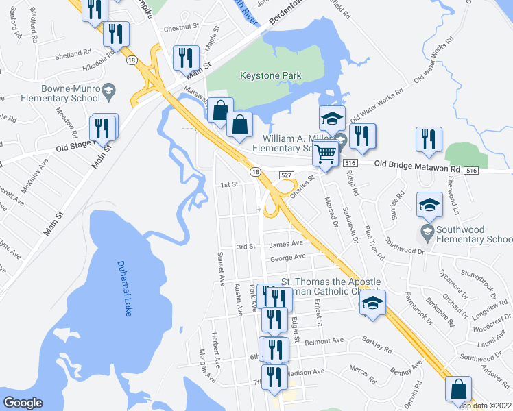 map of restaurants, bars, coffee shops, grocery stores, and more near 855 Englishtown Road in Old Bridge Township