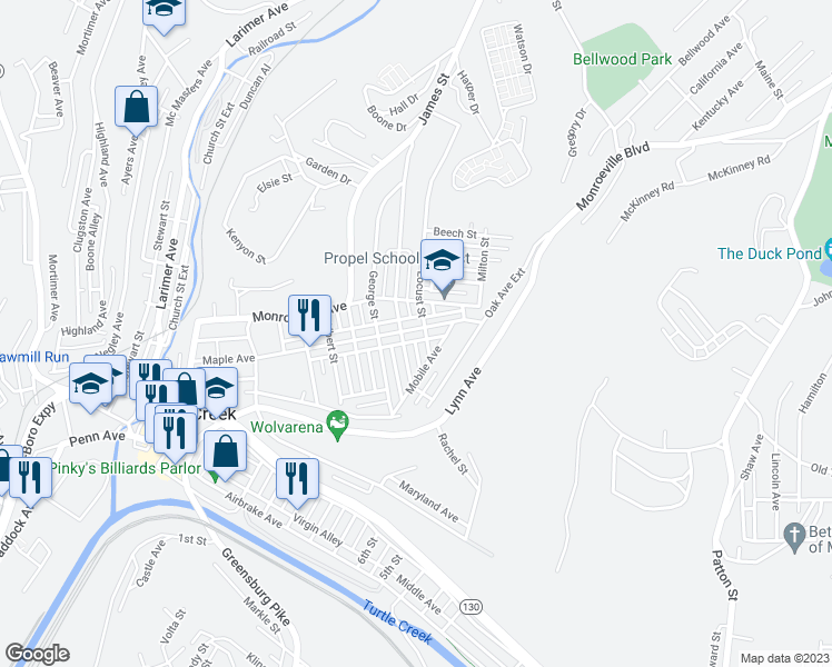 map of restaurants, bars, coffee shops, grocery stores, and more near 1508 Maple Avenue in Turtle Creek