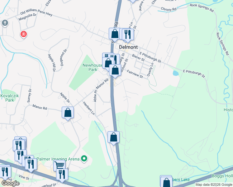 map of restaurants, bars, coffee shops, grocery stores, and more near 2363 Pennsylvania 66 in Delmont