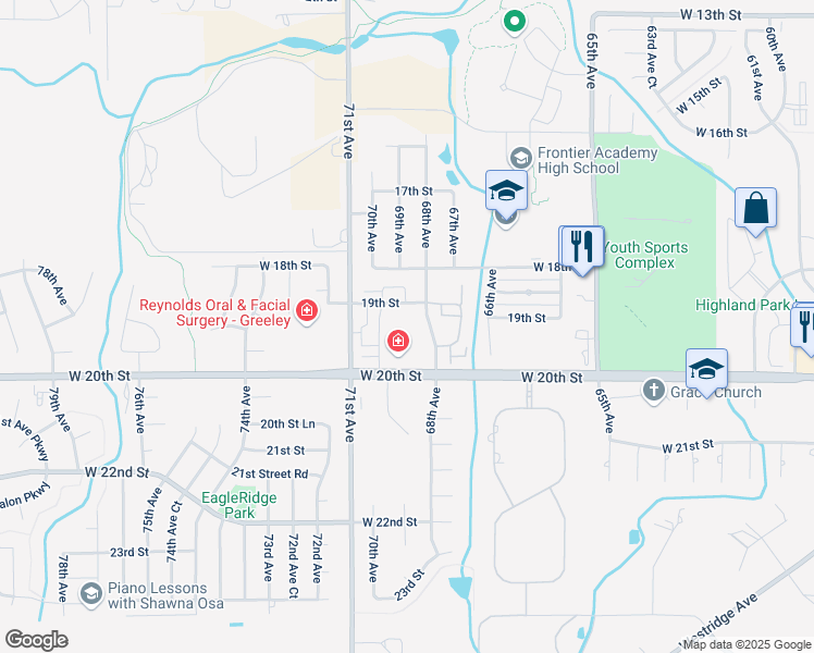 map of restaurants, bars, coffee shops, grocery stores, and more near in Greeley