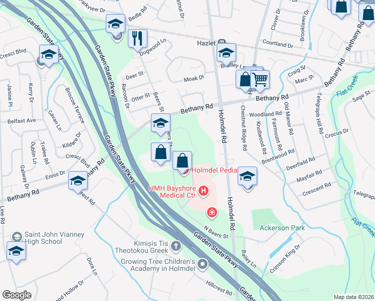 map of restaurants, bars, coffee shops, grocery stores, and more near 715 North Beers Street in Holmdel