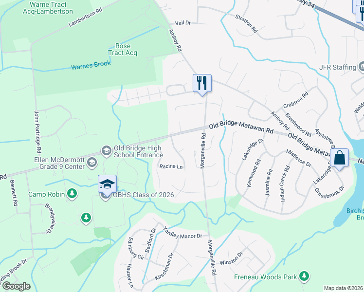 map of restaurants, bars, coffee shops, grocery stores, and more near 5 Duchess Court in Matawan