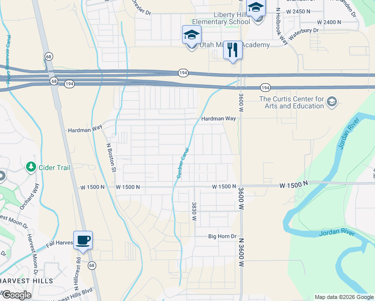 map of restaurants, bars, coffee shops, grocery stores, and more near 1714 North 3870 West in Lehi