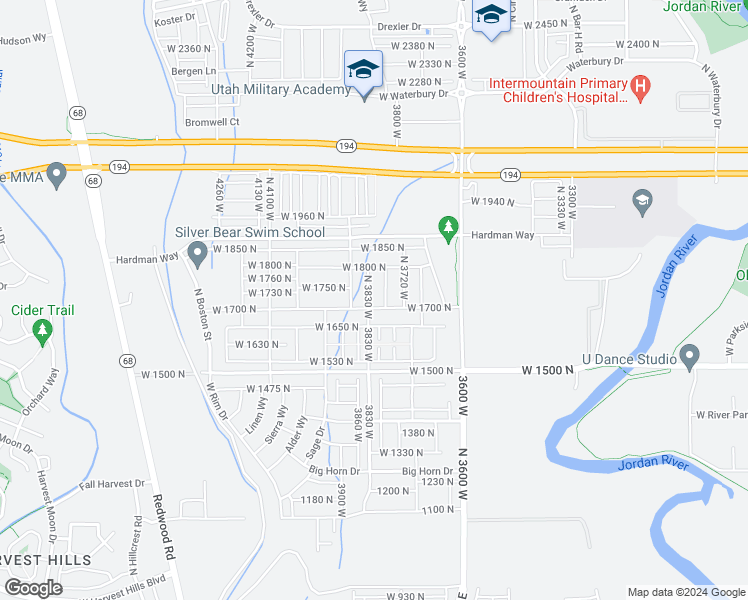 map of restaurants, bars, coffee shops, grocery stores, and more near 1720 North 3830 West in Lehi