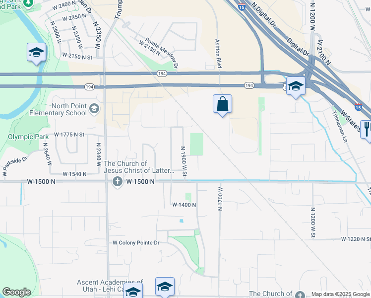 map of restaurants, bars, coffee shops, grocery stores, and more near 1648 North 1900 West in Lehi