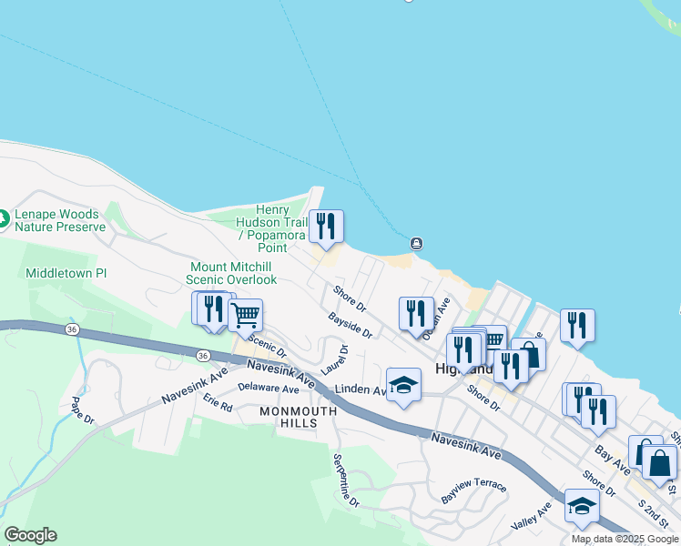 map of restaurants, bars, coffee shops, grocery stores, and more near 8 Locust Street in Highlands