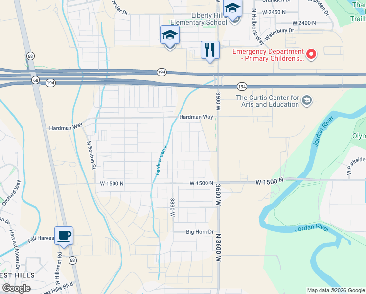 map of restaurants, bars, coffee shops, grocery stores, and more near 1728 North 3780 West in Lehi