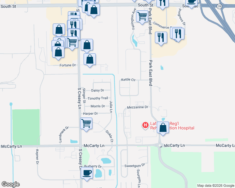 map of restaurants, bars, coffee shops, grocery stores, and more near 322 Kettle Circle in Lafayette