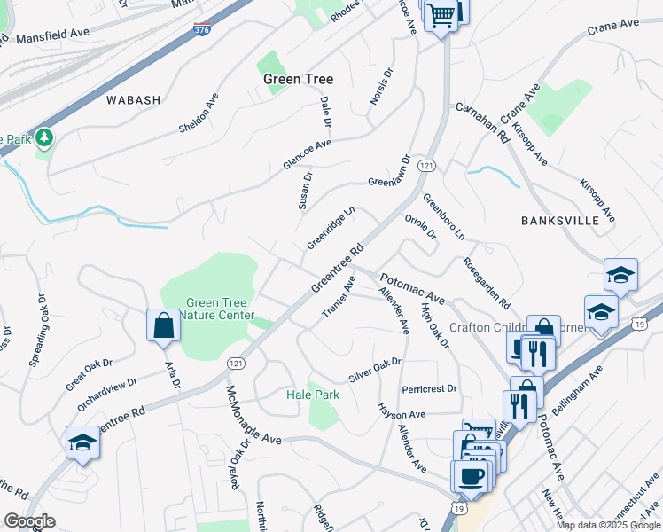 map of restaurants, bars, coffee shops, grocery stores, and more near 1152 Greentree Rd in Pittsburgh