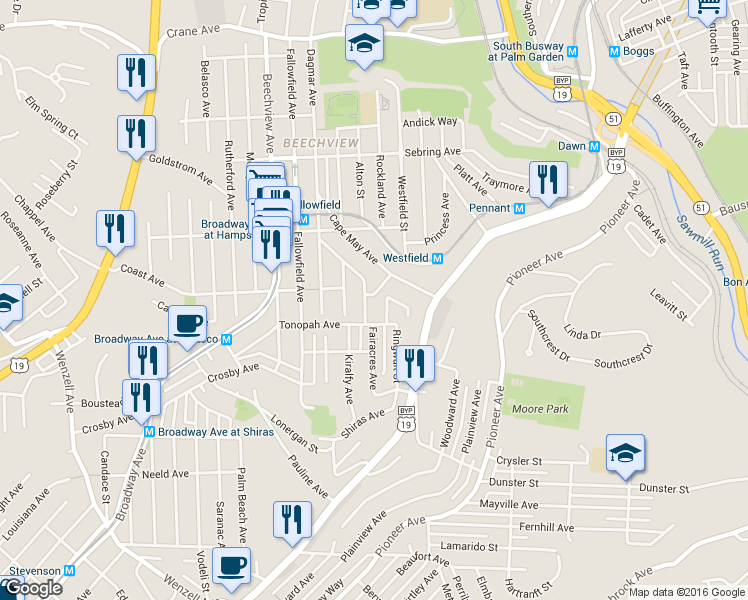 map of restaurants, bars, coffee shops, grocery stores, and more near 105 Colebrook Avenue in Pittsburgh