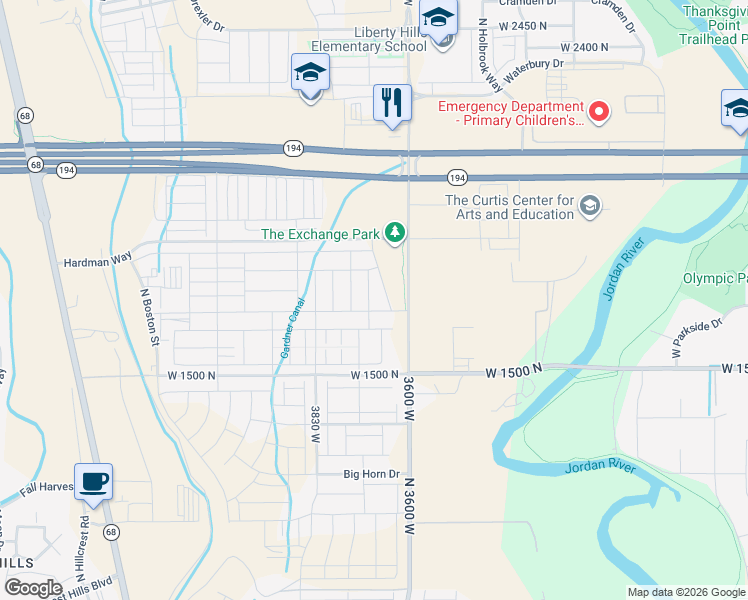 map of restaurants, bars, coffee shops, grocery stores, and more near 1736 North 3720 West in Lehi