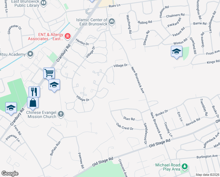 map of restaurants, bars, coffee shops, grocery stores, and more near 272 Palombi Court in East Brunswick