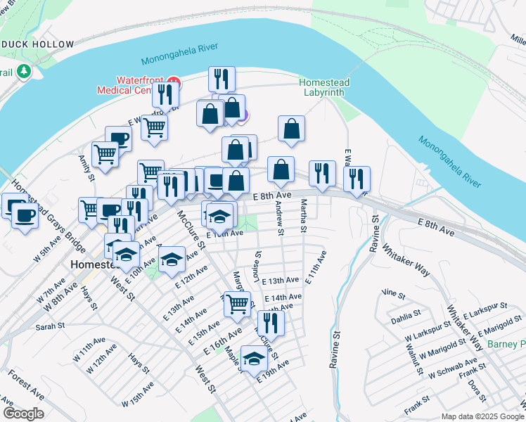 map of restaurants, bars, coffee shops, grocery stores, and more near 617 East 9th Avenue in Homestead