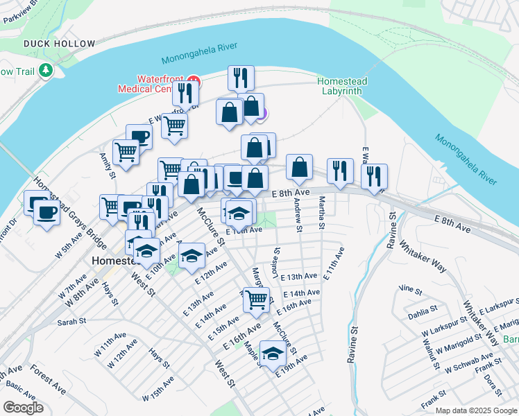 map of restaurants, bars, coffee shops, grocery stores, and more near 559 East 9th Avenue in Homestead