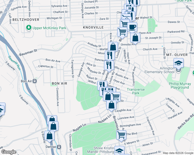 map of restaurants, bars, coffee shops, grocery stores, and more near 241 Reifert Street in Pittsburgh