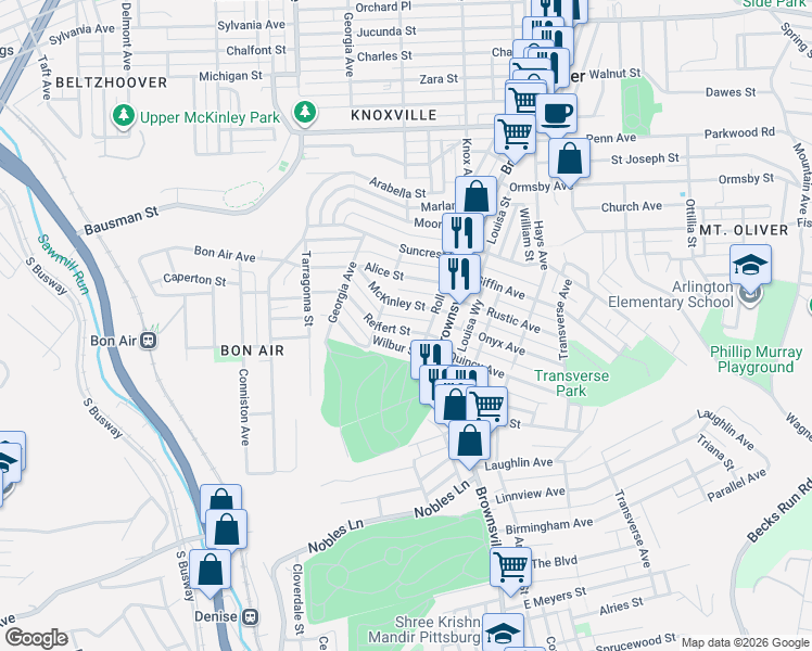 map of restaurants, bars, coffee shops, grocery stores, and more near 241 Reifert Street in Pittsburgh