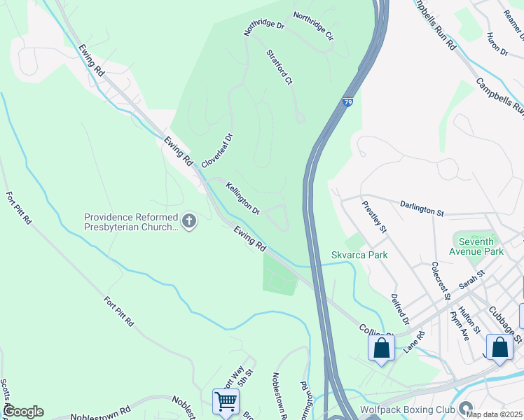 map of restaurants, bars, coffee shops, grocery stores, and more near 1037 Kellington Drive in Carnegie