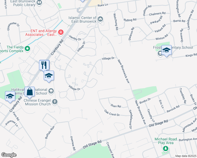 map of restaurants, bars, coffee shops, grocery stores, and more near 274 Palombi Court in East Brunswick