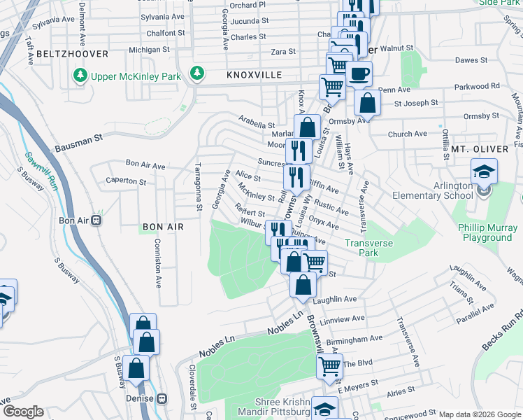 map of restaurants, bars, coffee shops, grocery stores, and more near 241 Reifert Street in Pittsburgh