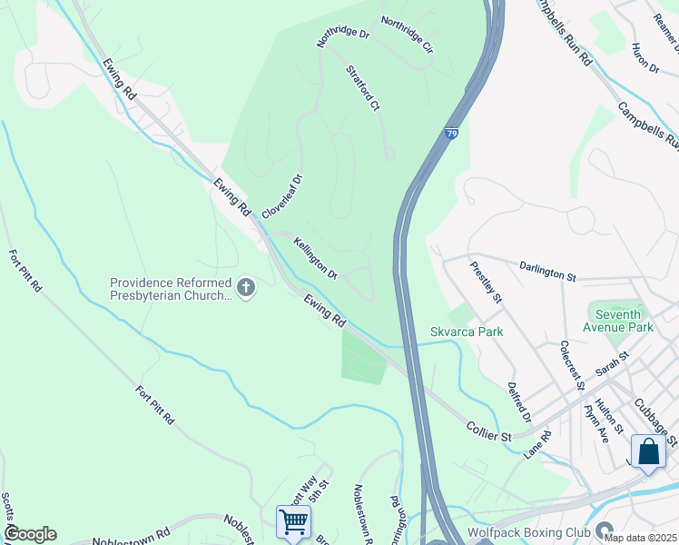 map of restaurants, bars, coffee shops, grocery stores, and more near 1037 Kellington Drive in Carnegie