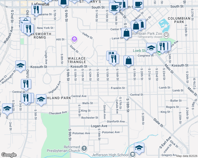map of restaurants, bars, coffee shops, grocery stores, and more near 1400 Adams St in Lafayette