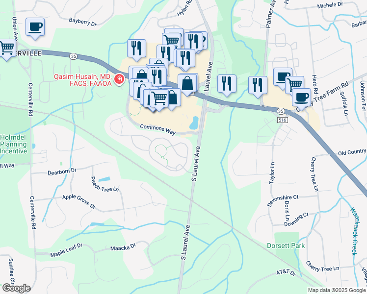map of restaurants, bars, coffee shops, grocery stores, and more near 11 Wellington Street in Holmdel