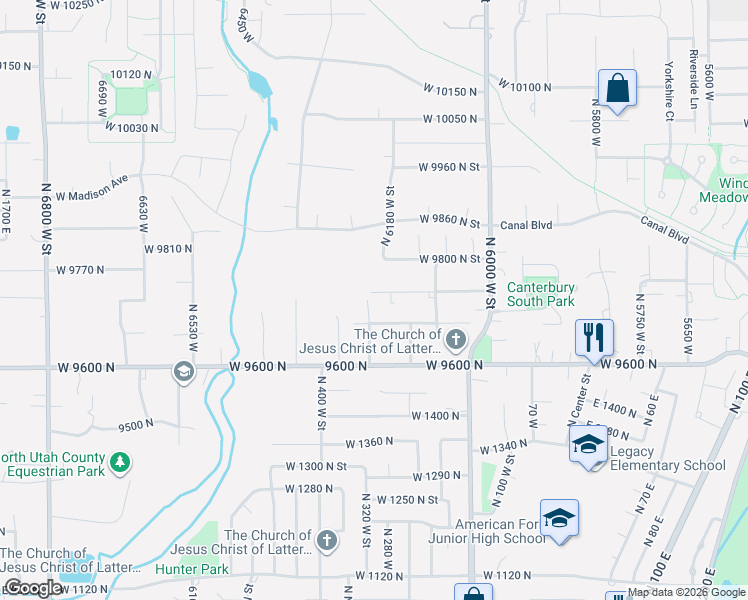 map of restaurants, bars, coffee shops, grocery stores, and more near 6209 West 9740 North Street in Highland