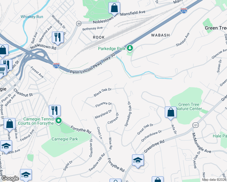 map of restaurants, bars, coffee shops, grocery stores, and more near 141 Black Oak Drive in Pittsburgh