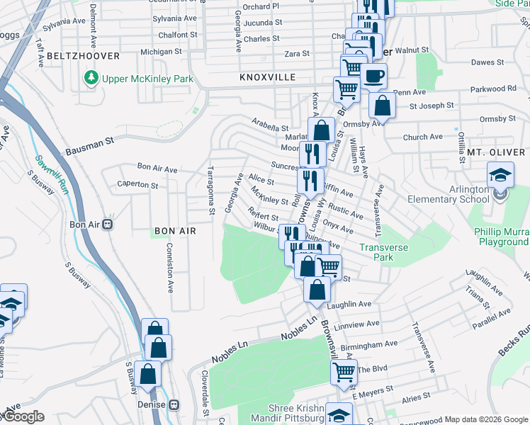 map of restaurants, bars, coffee shops, grocery stores, and more near 241 Reifert Street in Pittsburgh