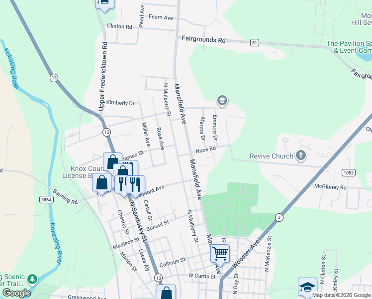 map of restaurants, bars, coffee shops, grocery stores, and more near 121 Mansfield Avenue in Mount Vernon