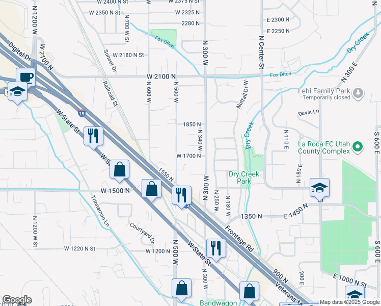 map of restaurants, bars, coffee shops, grocery stores, and more near 424 West 1700 North in Lehi