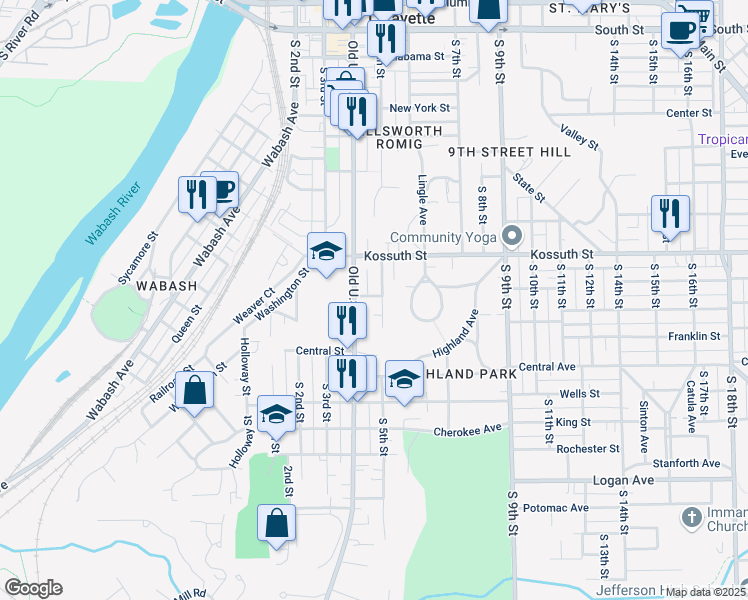 map of restaurants, bars, coffee shops, grocery stores, and more near 419 Fairmont Street in Lafayette