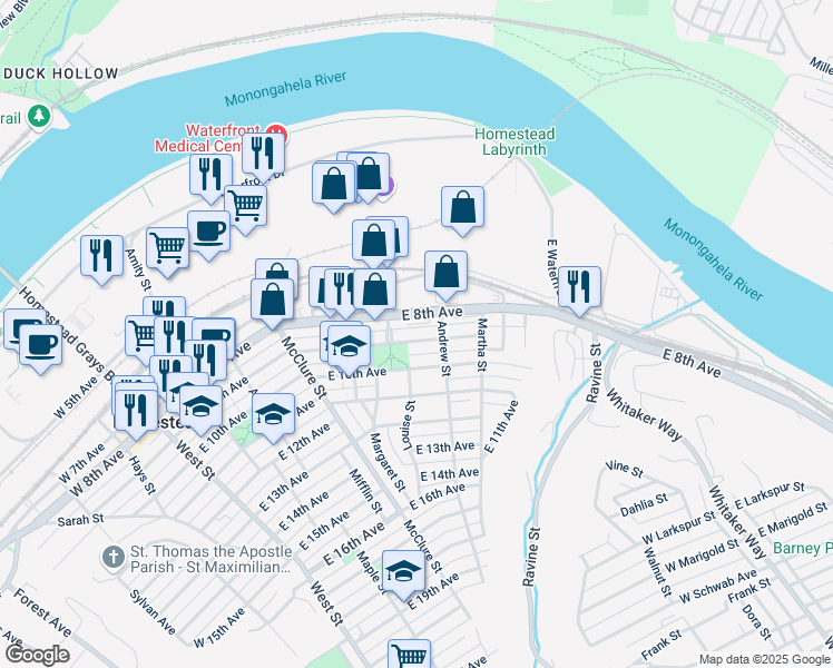 map of restaurants, bars, coffee shops, grocery stores, and more near 617 East 9th Avenue in Homestead