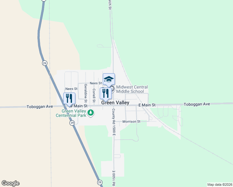 map of restaurants, bars, coffee shops, grocery stores, and more near 116 North Church Street in Green Valley