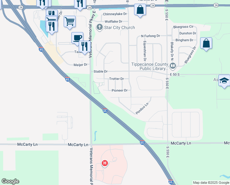 map of restaurants, bars, coffee shops, grocery stores, and more near 5123 Pioneer Drive in Lafayette