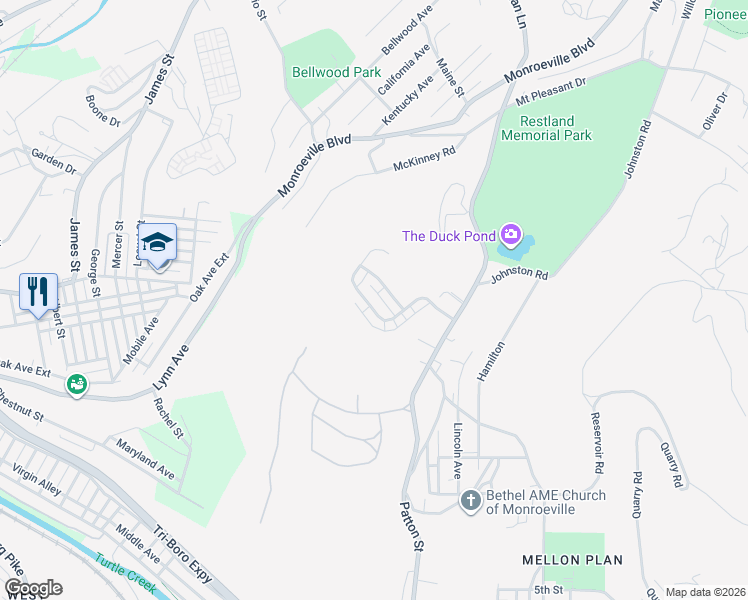 map of restaurants, bars, coffee shops, grocery stores, and more near 326 Shady Ridge Dr in Monroeville