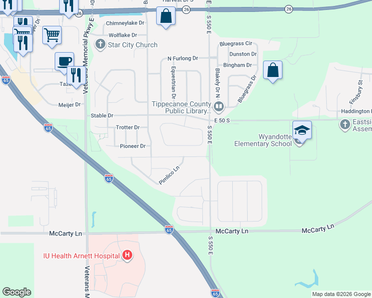 map of restaurants, bars, coffee shops, grocery stores, and more near 5354 Wilmington Circle in Lafayette