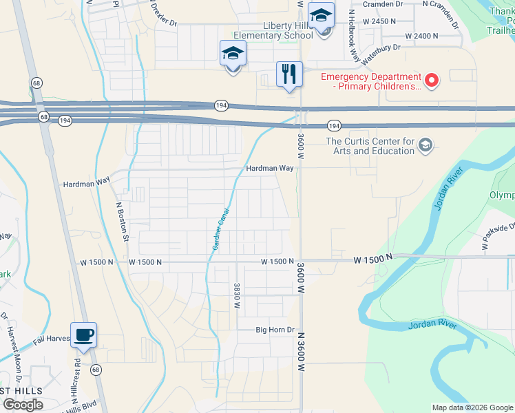 map of restaurants, bars, coffee shops, grocery stores, and more near 1741 North 3720 West in Lehi