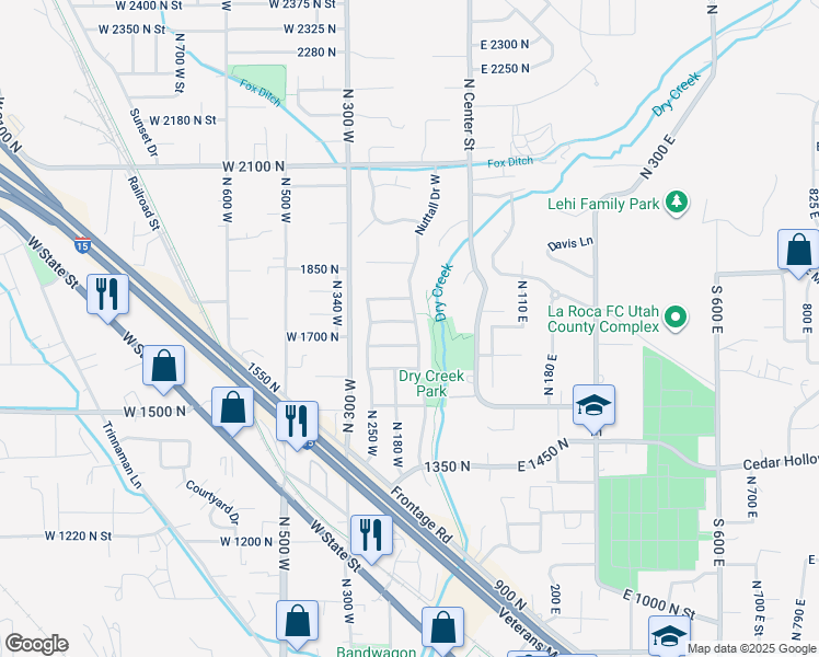 map of restaurants, bars, coffee shops, grocery stores, and more near 125 West 1700 North in Lehi