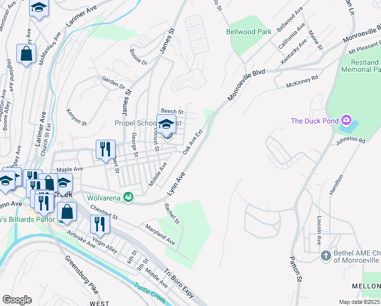 map of restaurants, bars, coffee shops, grocery stores, and more near 1705 Lynn Avenue in Turtle Creek