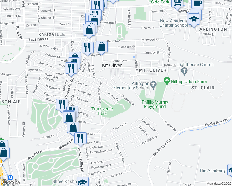 map of restaurants, bars, coffee shops, grocery stores, and more near 638 Margaret Street in Pittsburgh