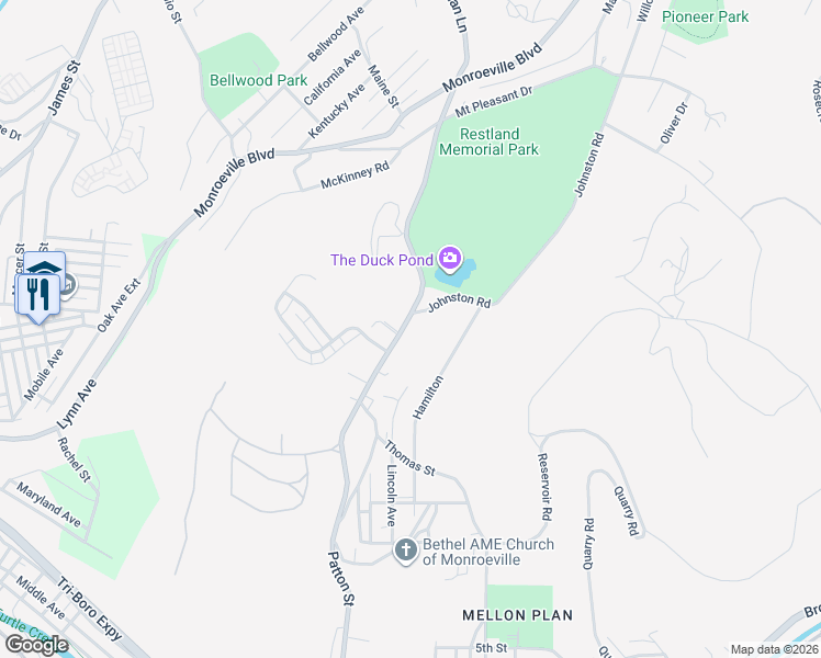 map of restaurants, bars, coffee shops, grocery stores, and more near 876 Patton Street Extension in Monroeville