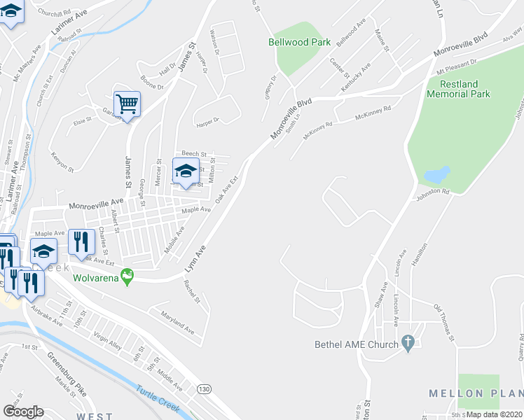 map of restaurants, bars, coffee shops, grocery stores, and more near 1800 Lynn Avenue in Turtle Creek