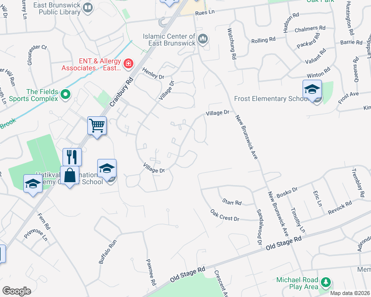 map of restaurants, bars, coffee shops, grocery stores, and more near 301 Palombi Court in East Brunswick