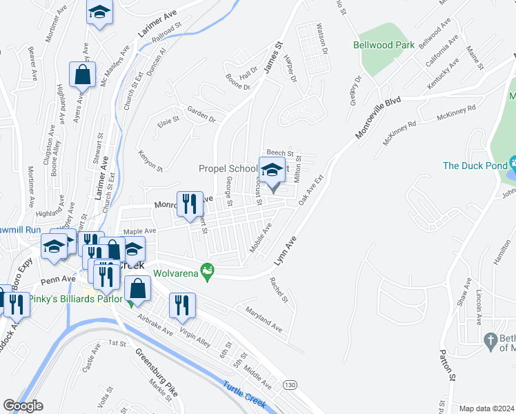 map of restaurants, bars, coffee shops, grocery stores, and more near 1513 Maple Avenue in Turtle Creek