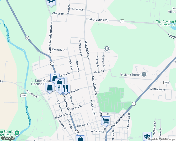 map of restaurants, bars, coffee shops, grocery stores, and more near 121 Mansfield Avenue in Mount Vernon