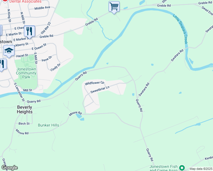 map of restaurants, bars, coffee shops, grocery stores, and more near 71 Sweetbriar Lane in Lebanon
