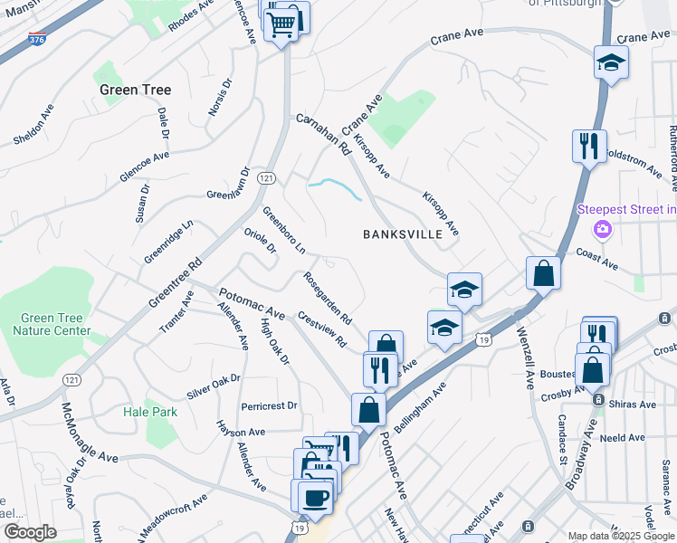 map of restaurants, bars, coffee shops, grocery stores, and more near 2695 Winchester Drive in Pittsburgh